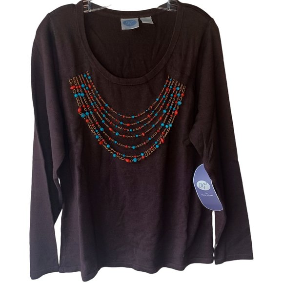 DG2 By Diane Gilman Brown Top Size Large NWT - Picture 1 of 3